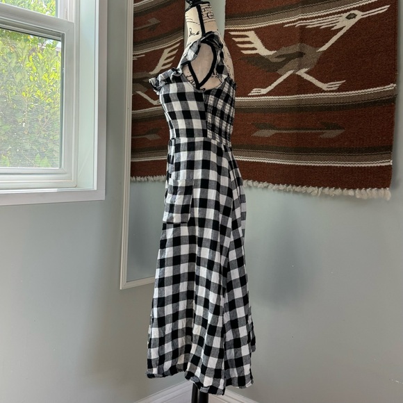 Reformation Hattie Linen Off-Shoulder Dress in Luke Check - Picture 2 of 13